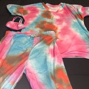 2PCS TYE DYE SHORT SET WITH FACE MASK LAST ONE IN STOCK NEW IN PACK
